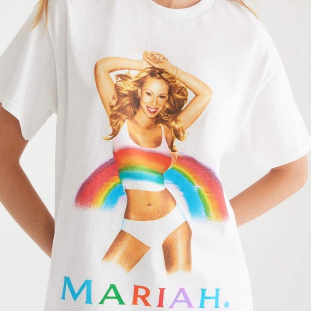 NEW with Tags! Mariah Carey Rainbow Boyfriend Graphic Tee. Women’s White T